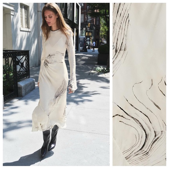 NWT. Zara ZW Collection Ecru/Black Printed Midi Dress. Size M, L. - Picture 1 of 13